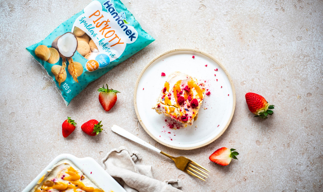 Kokosové tvaroháčkové řezy s mangem